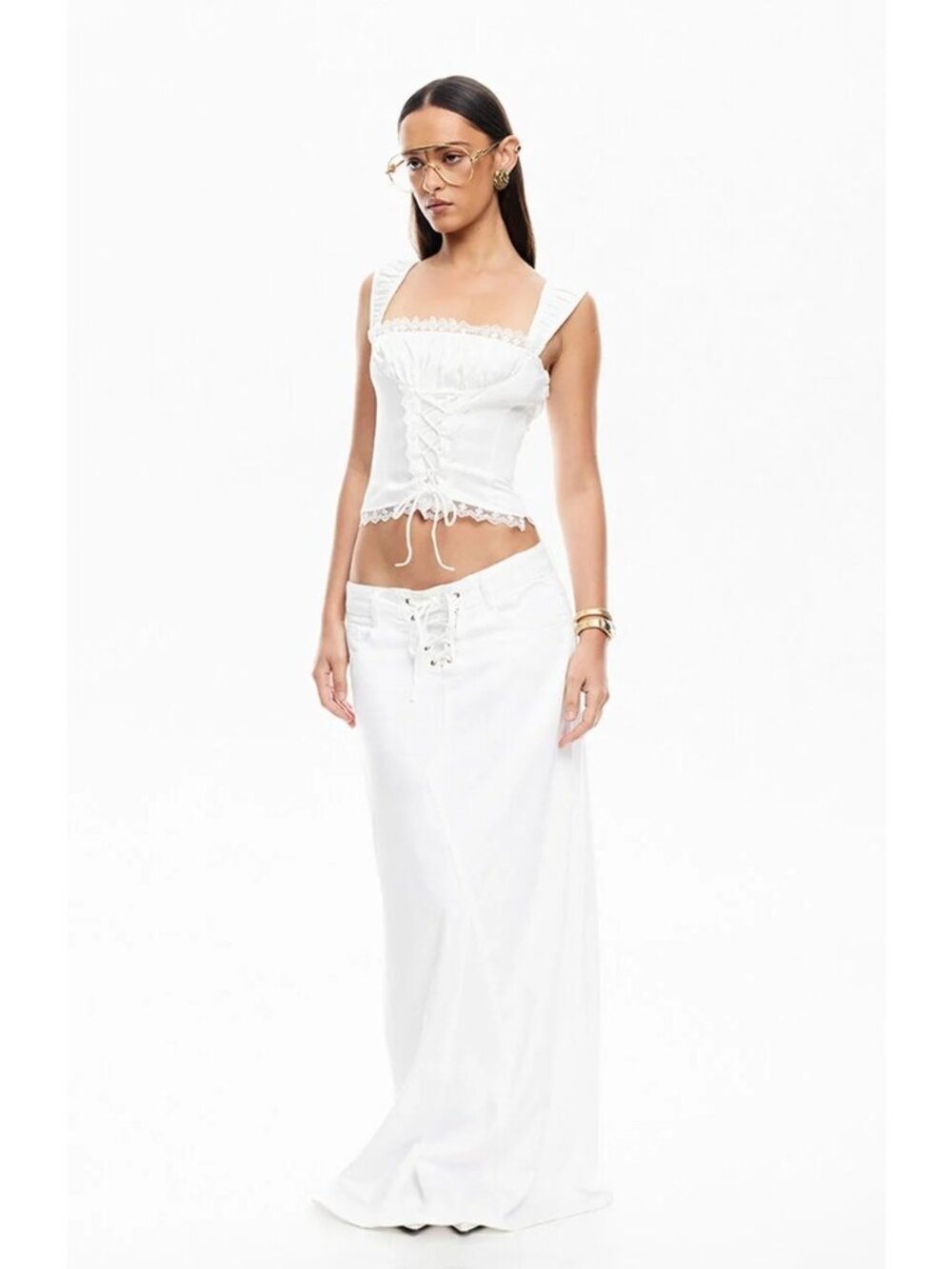 LIONESS Palmer Corset in Porcelain White Small New Womens Sleeveless Tank Top - Picture 11 of 15